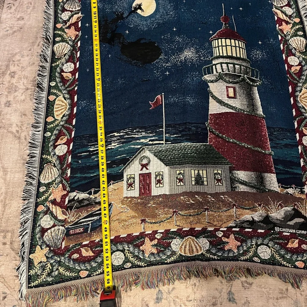 Crown Crafts Tapestry Throw Blanket Christmas St. Nick Lighthouse Sleigh